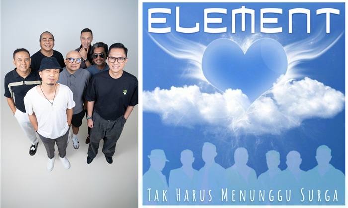 Foto: Element Band merilis single terbaru "Tak Harus Menunggu Surga". Lagu bergenre folk pop ini membawa pesan tentang syukur dan kebahagiaan. (Kolase DewanDistorsi.com/Istimewa)